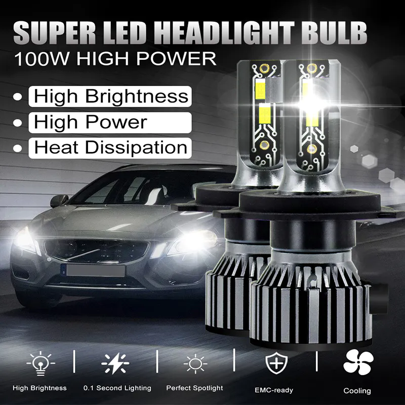 Factory Led H4 Car Head Light Bulb H4 Auto Headlight 100w Led Car Headlamp H4 Led Bulb