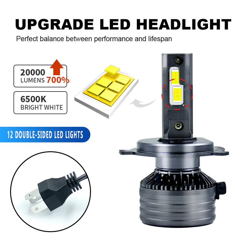 LEARNEW High quality fast cooling car LED headlight 200W H1 H3 H4 H7 H11 9005 9006 near and high beam